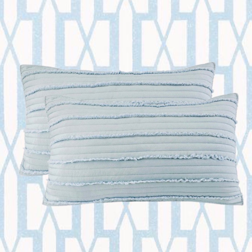 Luxury Home | Chic Farmhouse Grey Blue Frayed Detail Queen Size Pillow Shams